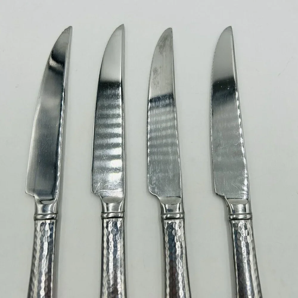 Reed and Barton Heritage Mint Hammered Stainless Steak Knives 9” Set of 4